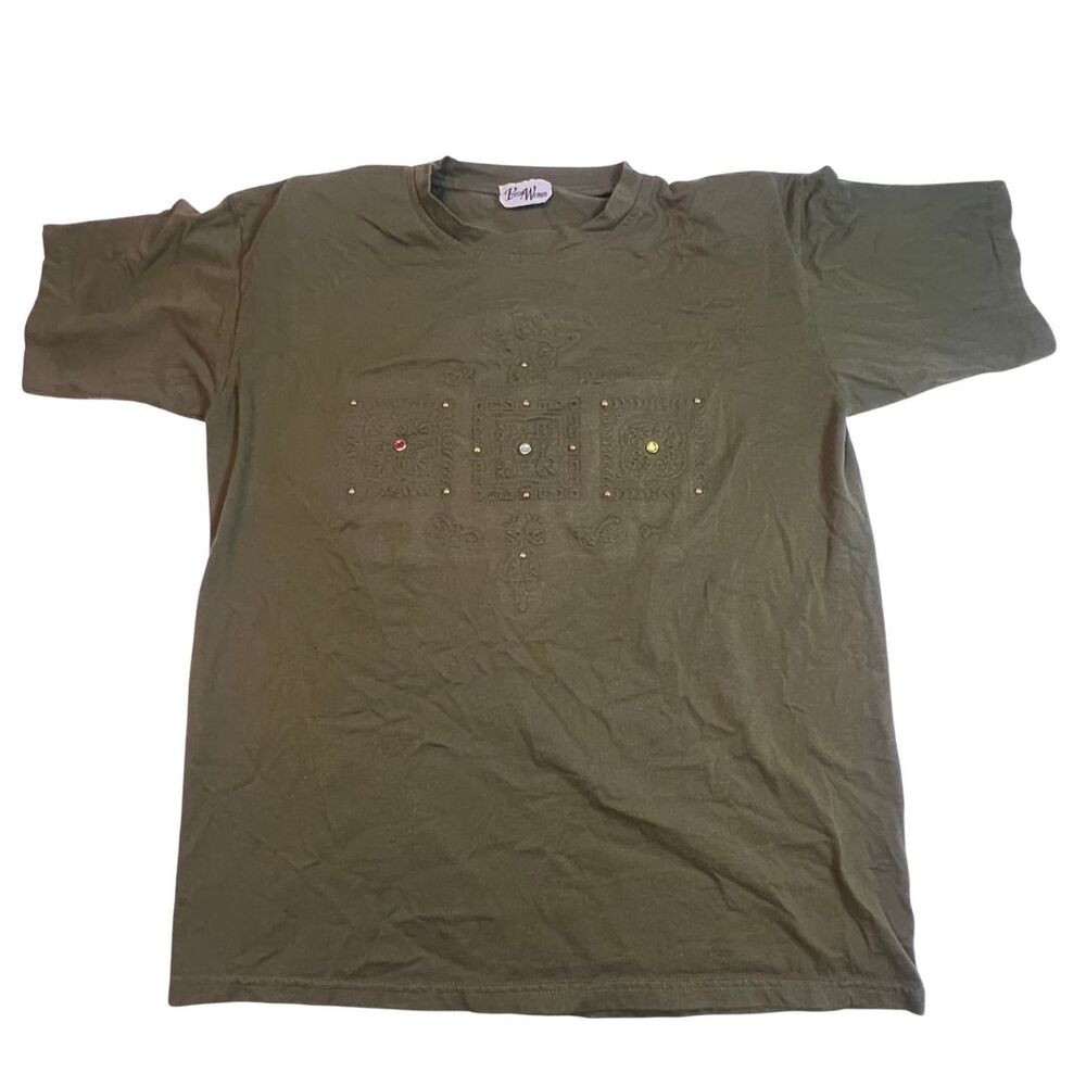 Vintage Pretty Women T Shirt Women XL Embroidered Gemstone 80s Shirt Classic Top
